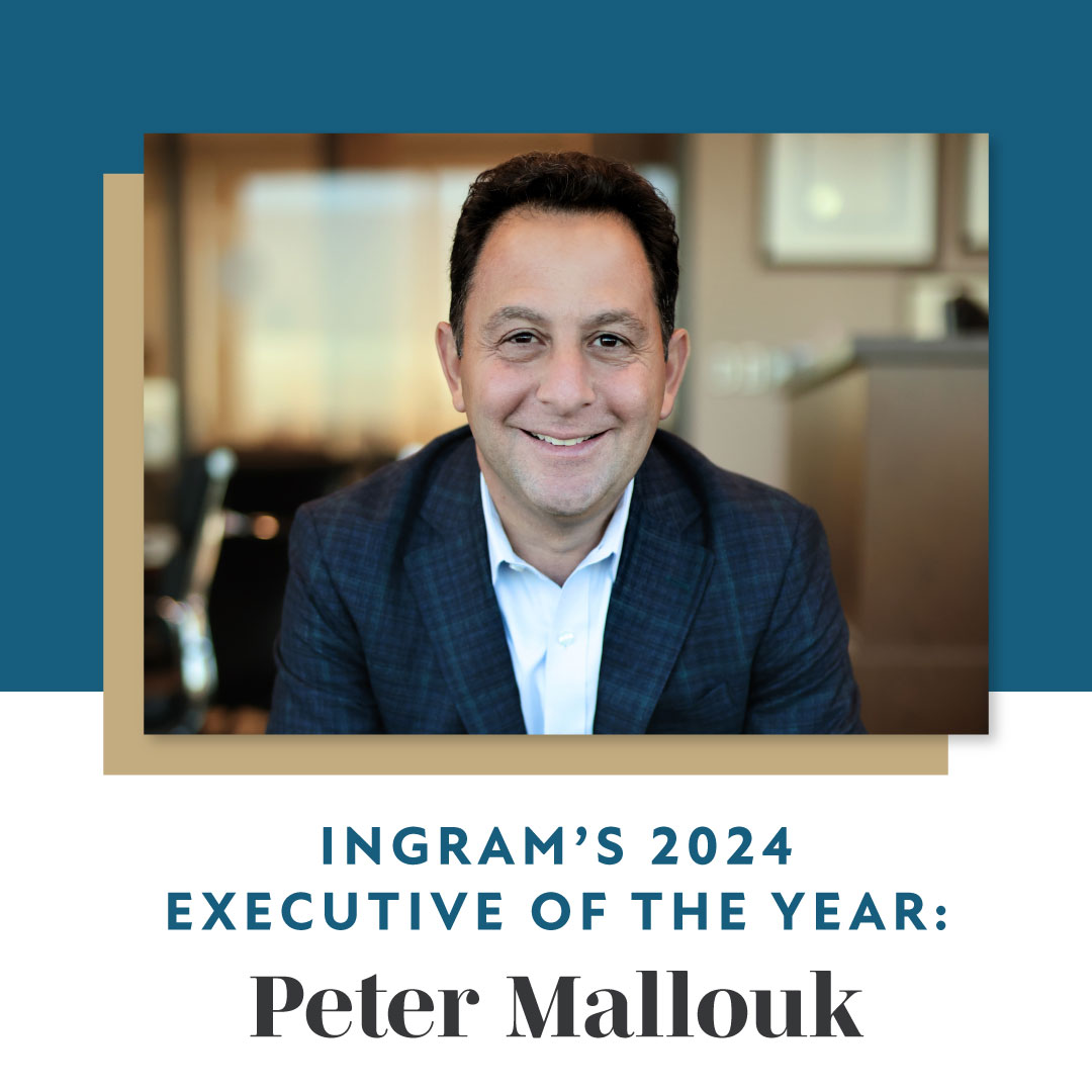 Peter Mallouk smiling, beside the text "Ingram's 2024 Executive of the Year: Peter Mallouk"